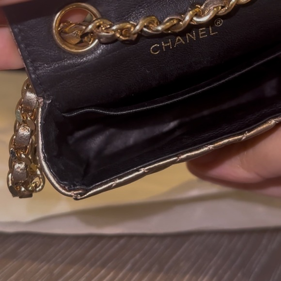 CHANEL Vintage Leather Classic Flap Micro Bag Pouch in Gold - Picture 15 of 16